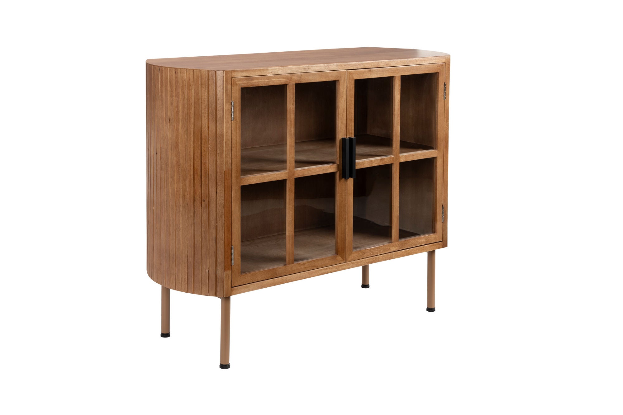 Yaz Slatted Natural Wood & Glass Sideboard